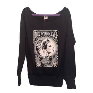 FIORUCCI Buffalo Cowgirl Graphic  Sweatshirt Black French Terry Knit Boatneck Lo